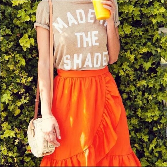J Crew linen orange ruffled wrap skirt  size 14 - Picture 1 of 7